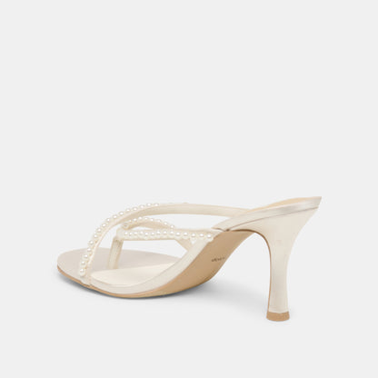 LIANO PEARL HEELS OFF WHITE SATIN