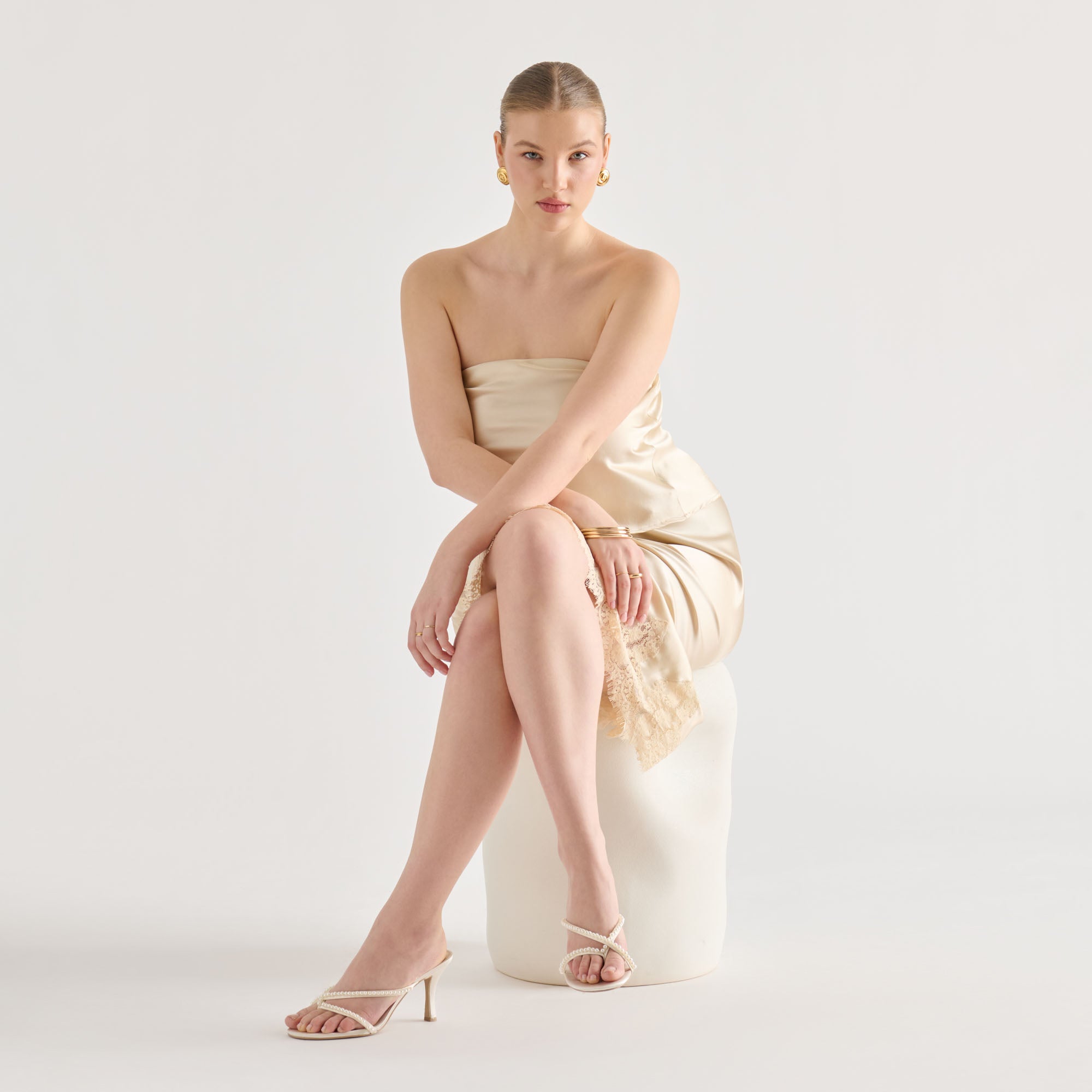 LIANO PEARL HEELS OFF WHITE SATIN - view 4