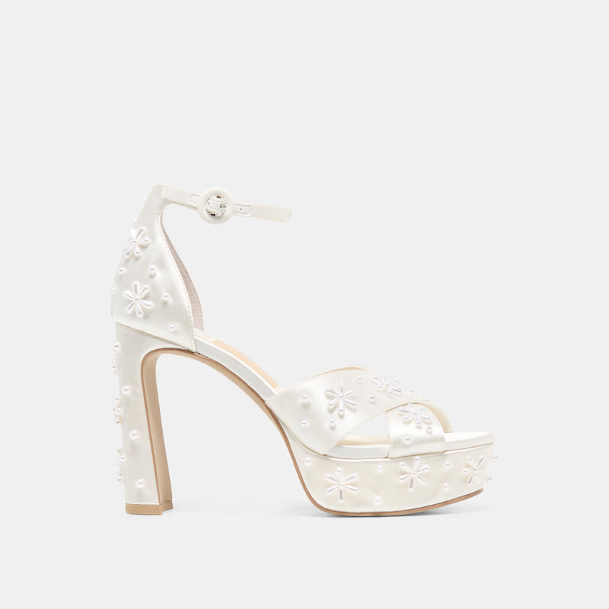 POPPY PEARL HEELS WHITE SATIN