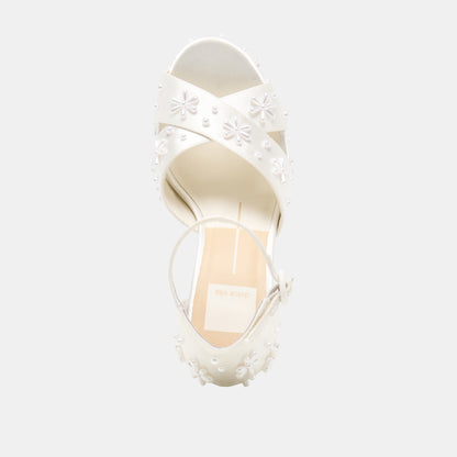 POPPY PEARL HEELS WHITE SATIN