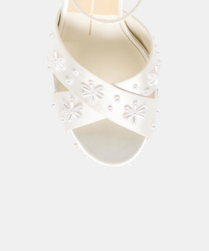 POPPY PEARL HEELS WHITE SATIN