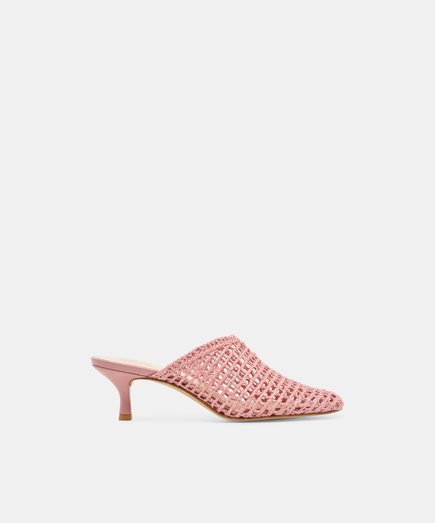 POZEY Pink Raffia Kitten-Heel Mules | Dolce Vita