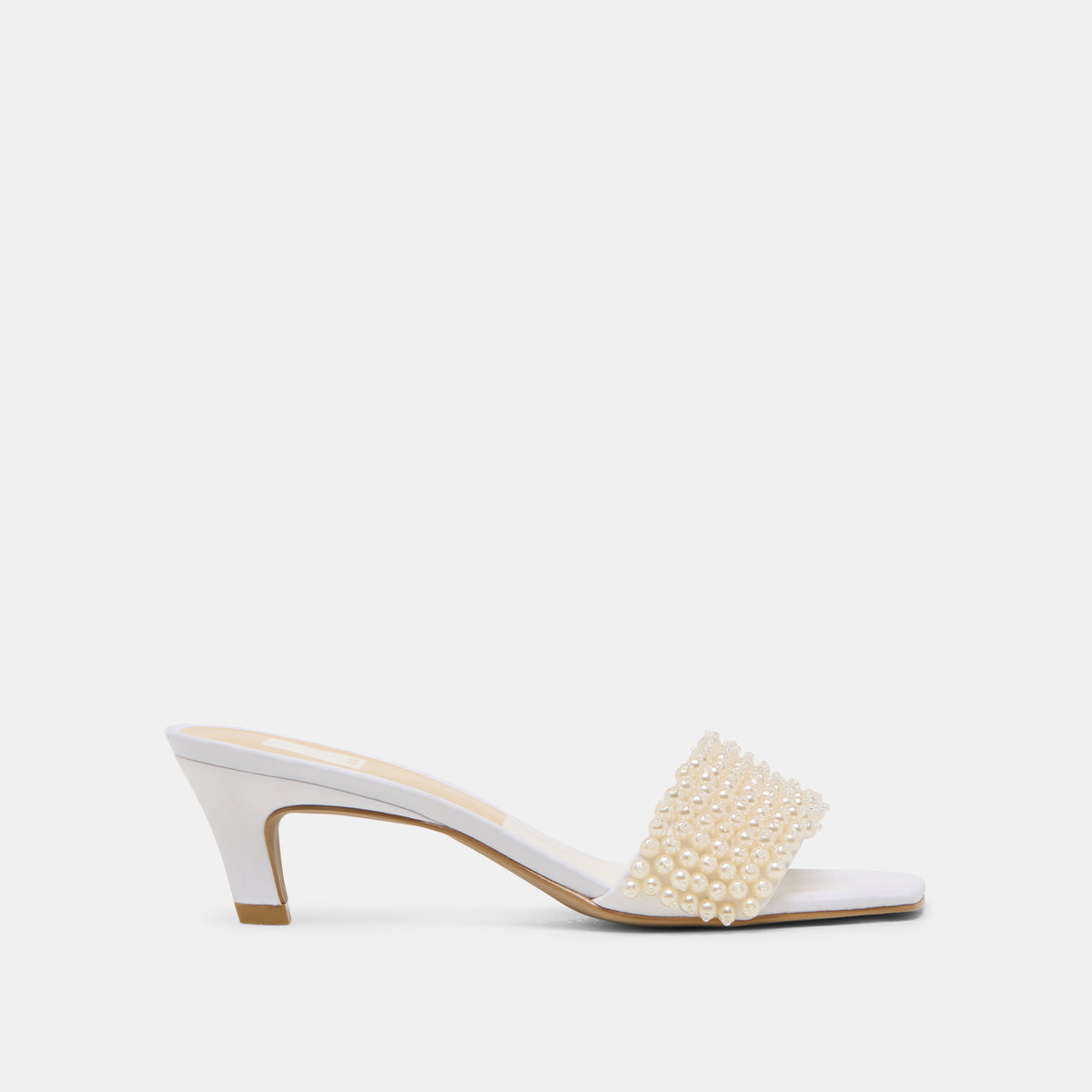 REXA PEARL HEELS OFF WHITE SATIN