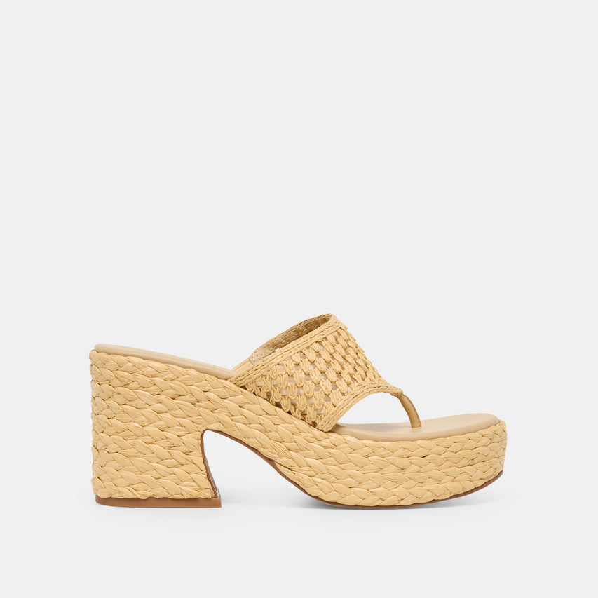 RIPPLE Lt Natural Raffia Platform Thong Block Heel | Dolce Vita