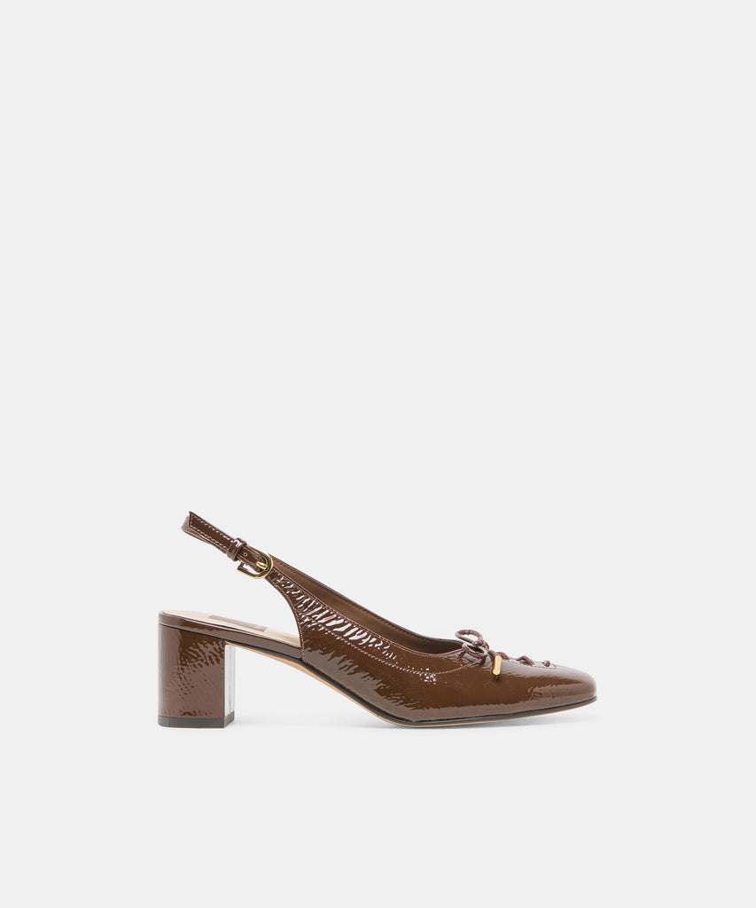 SAYLEE Walnut Crinkle Patent Slingback Ballet Block Heels | Dolce Vita