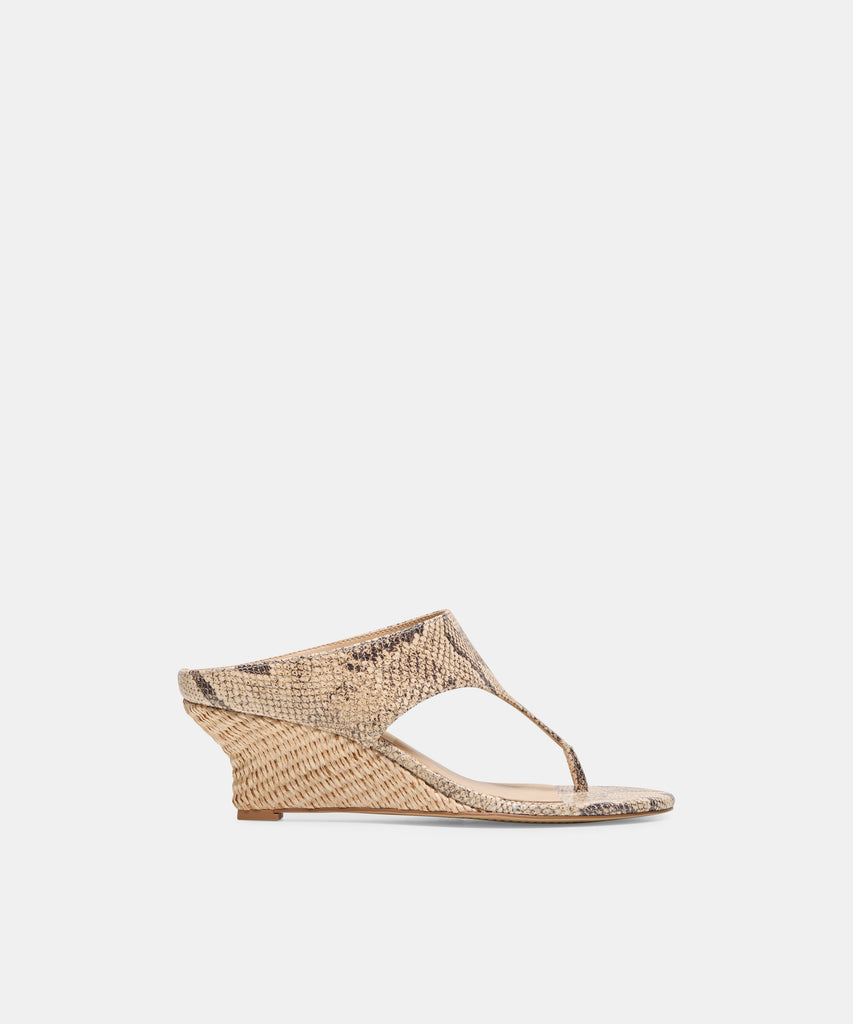 SYMON Bone Multi Embossed Leather Thong Espadrille Wedges | Dolce Vita