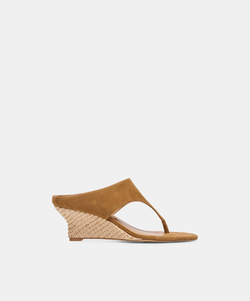 SYMON Lt Brown Suede Thong Espadrille Wedges | Dolce Vita