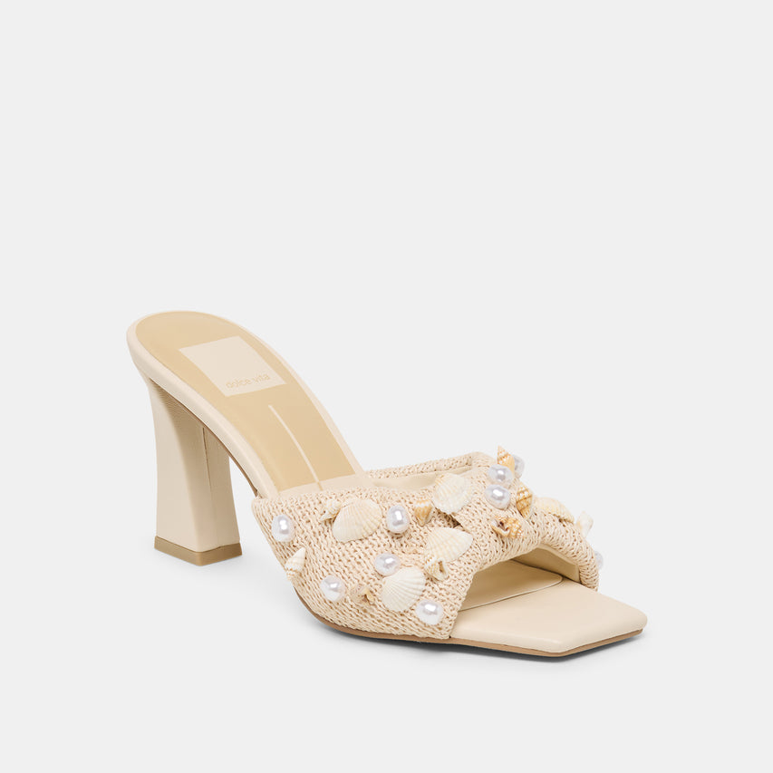 TYLAH HEELS OATMEAL BEADED RAFFIA