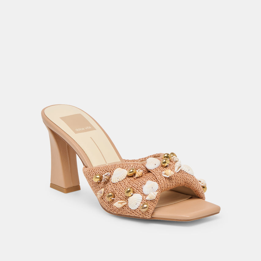 TYLAH HEELS TOFFEE BEADED RAFFIA