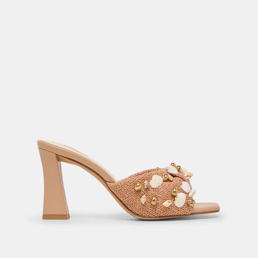 Tylah Toffee Beaded Raffia Heels | Dolce Vita