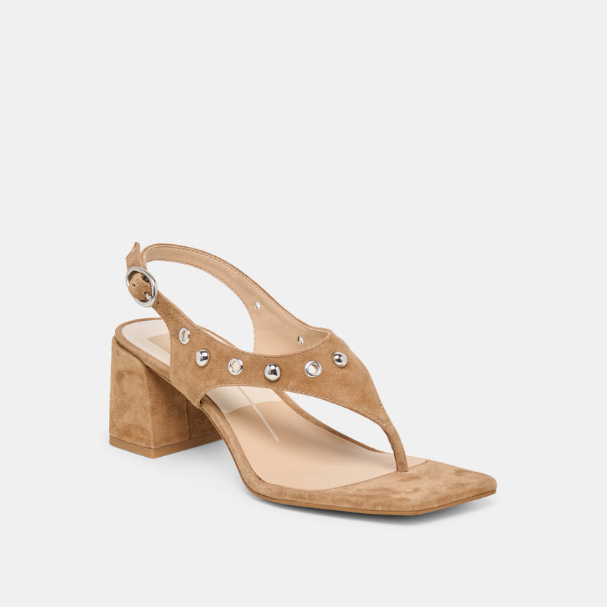YVES STUD HEELS LT BROWN SUEDE