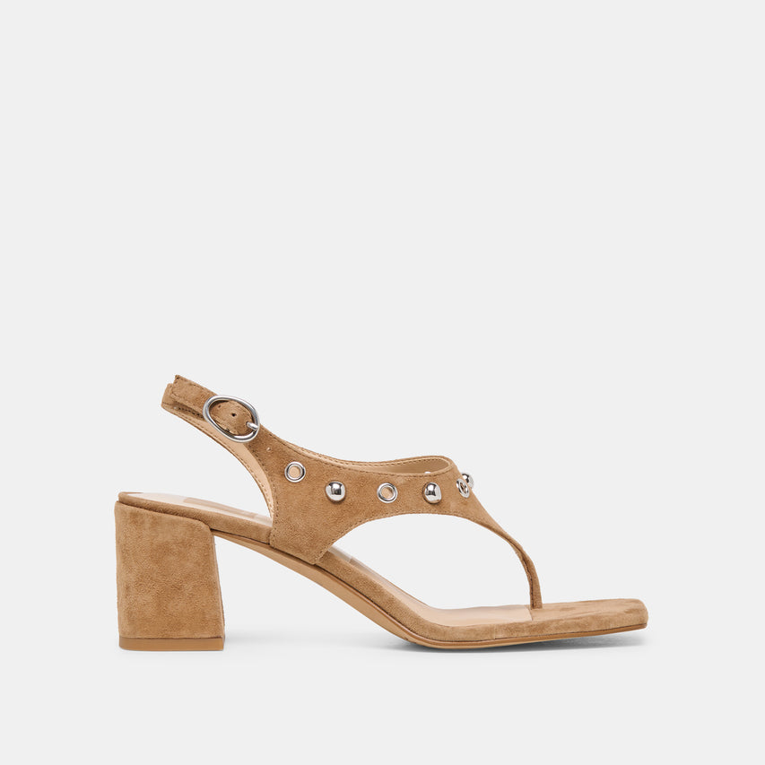 Yves Stud Lt Brown Suede Heels | Dolce Vita