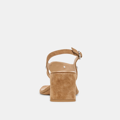 YVES STUD HEELS LT BROWN SUEDE