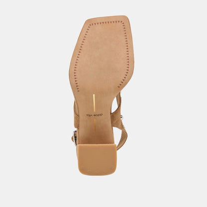 YVES STUD HEELS LT BROWN SUEDE