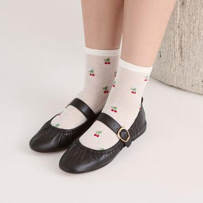 CHERRY WAFFLE KNIT SOCKS WHITE RED