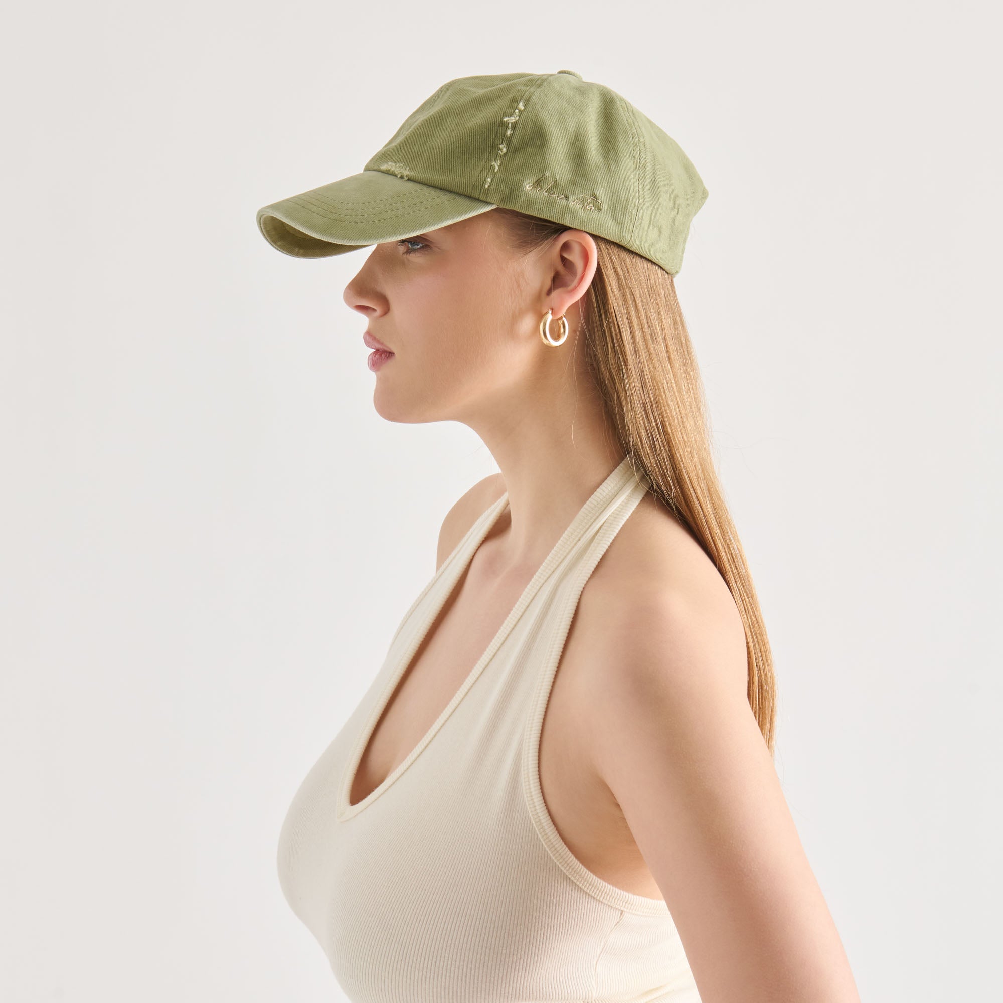 DISTRESSED BASEBALL CAP OLIVE - view 6