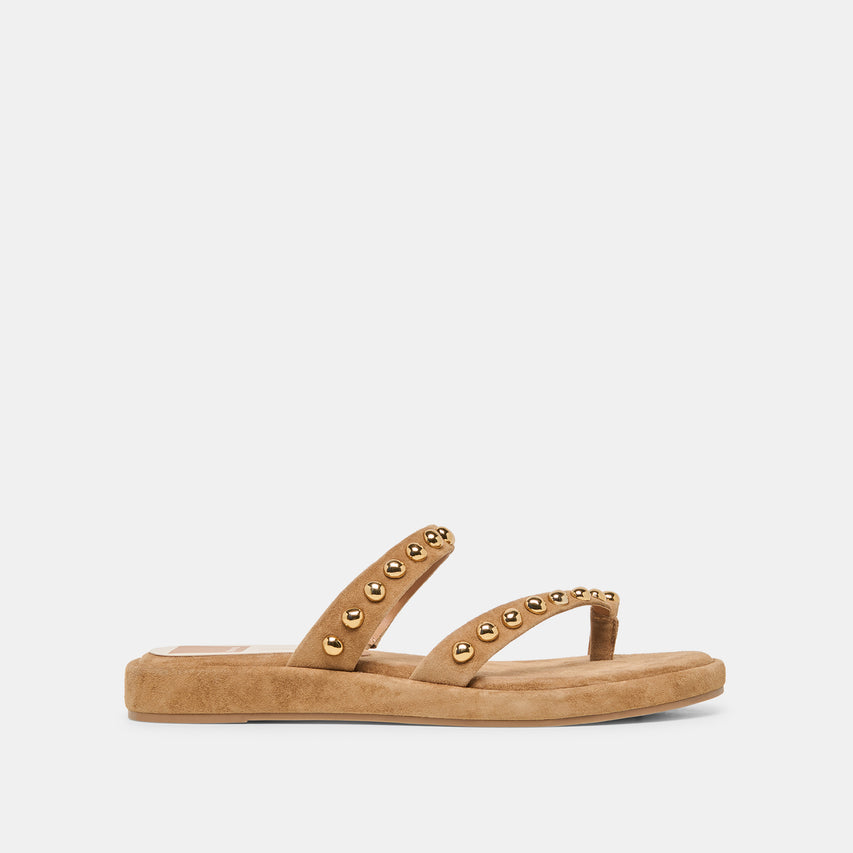 AMARY STUD SANDALS LT BROWN SUEDE