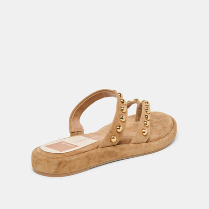 AMARY STUD SANDALS LT BROWN SUEDE