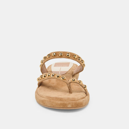 AMARY STUD SANDALS LT BROWN SUEDE