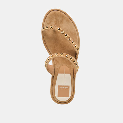 AMARY STUD SANDALS LT BROWN SUEDE