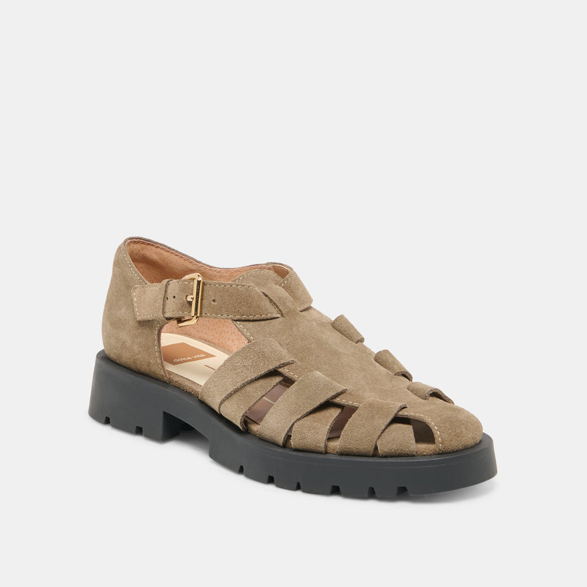 ELSAH FLATS OLIVE SUEDE
