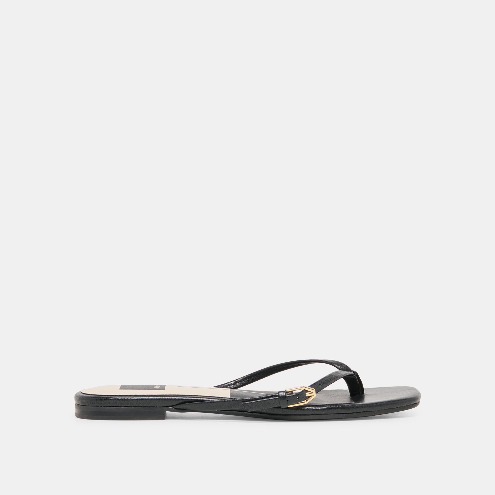 MALTA Black Leather Buckle Flip-Flop Sandals | Dolce Vita