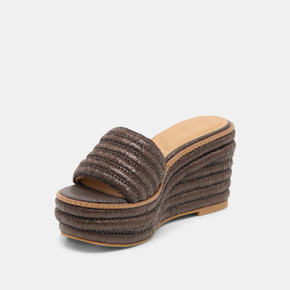 THRONE WIDE WEDGES CHOCOLATE RAFFIA