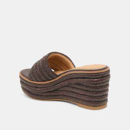 THRONE WIDE WEDGES CHOCOLATE RAFFIA