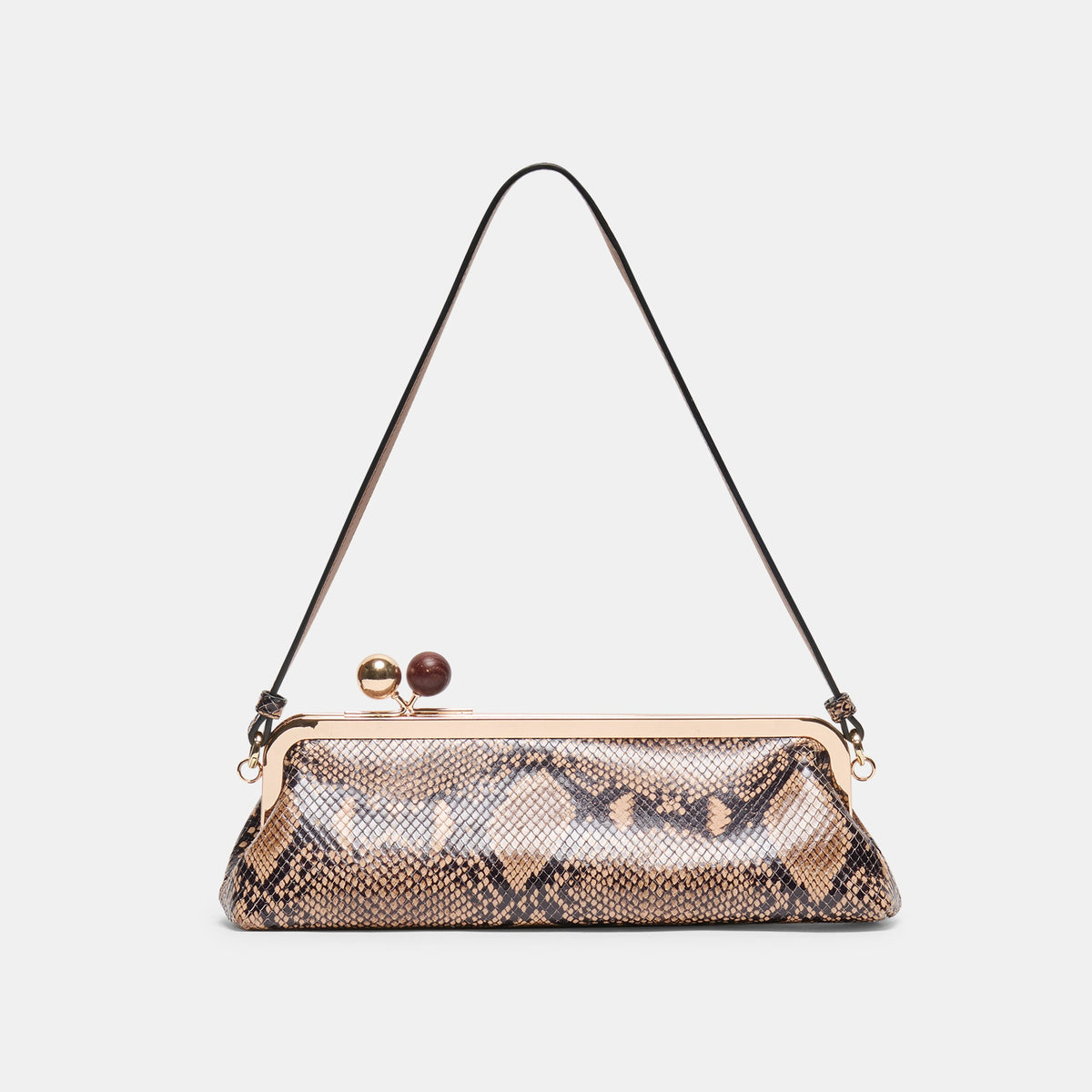 AMBRIAA Tan Multi Snake Leather Baguette Shoulder Bag | Dolce Vita
