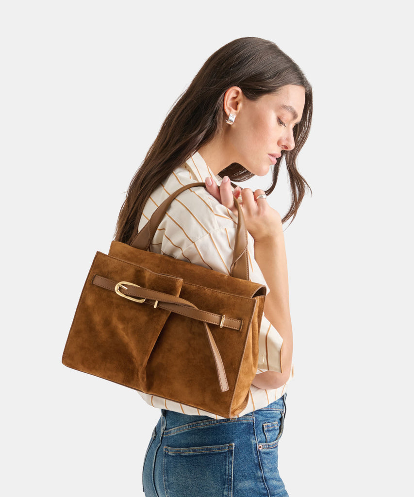 BORGO HANDBAG DARK TAN SUEDE