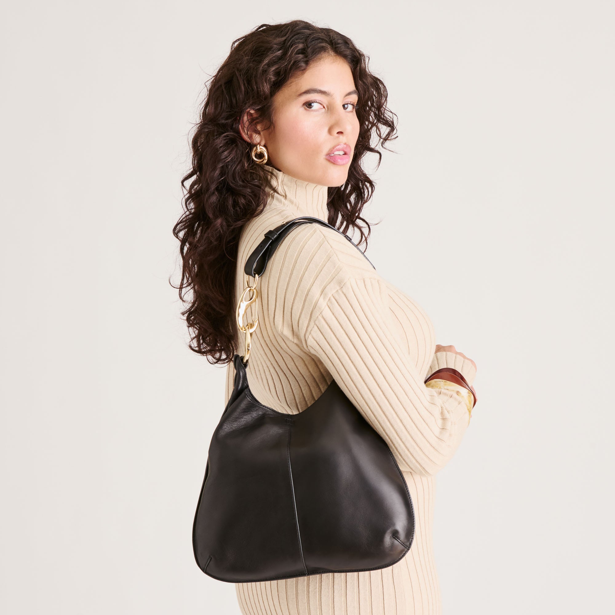 dolce vita leather backpack Johnnie Black Leather Shoulder Bag