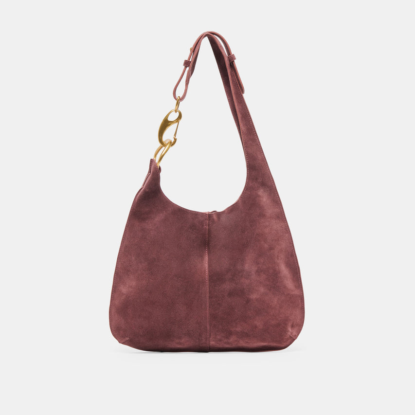 JOHNNIE SHOULDER BAG BURGUNDY SUEDE