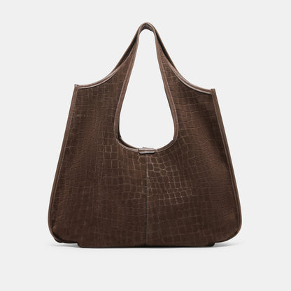 PAVA TOTE MID BROWN EMBOSSED SUEDE