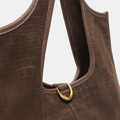 PAVA TOTE MID BROWN EMBOSSED SUEDE