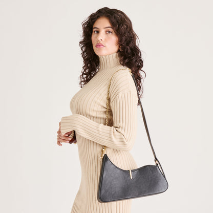 PRYA SHOULDER BAG BLACK LEATHER