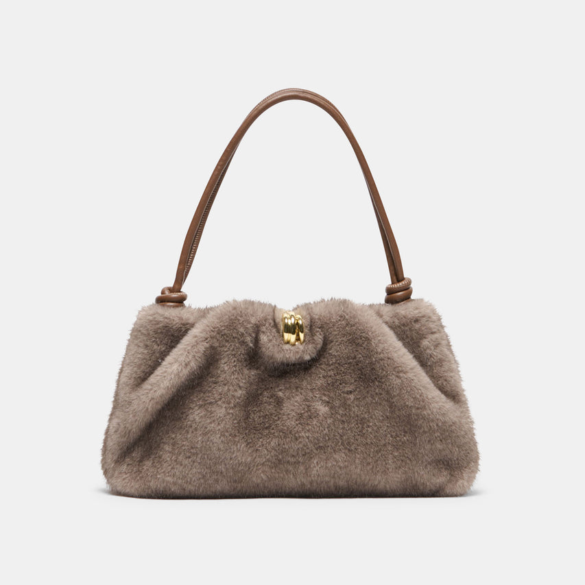 RAVEL Grey Faux Fur Adjustable Shoulder Bag | Dolce Vita