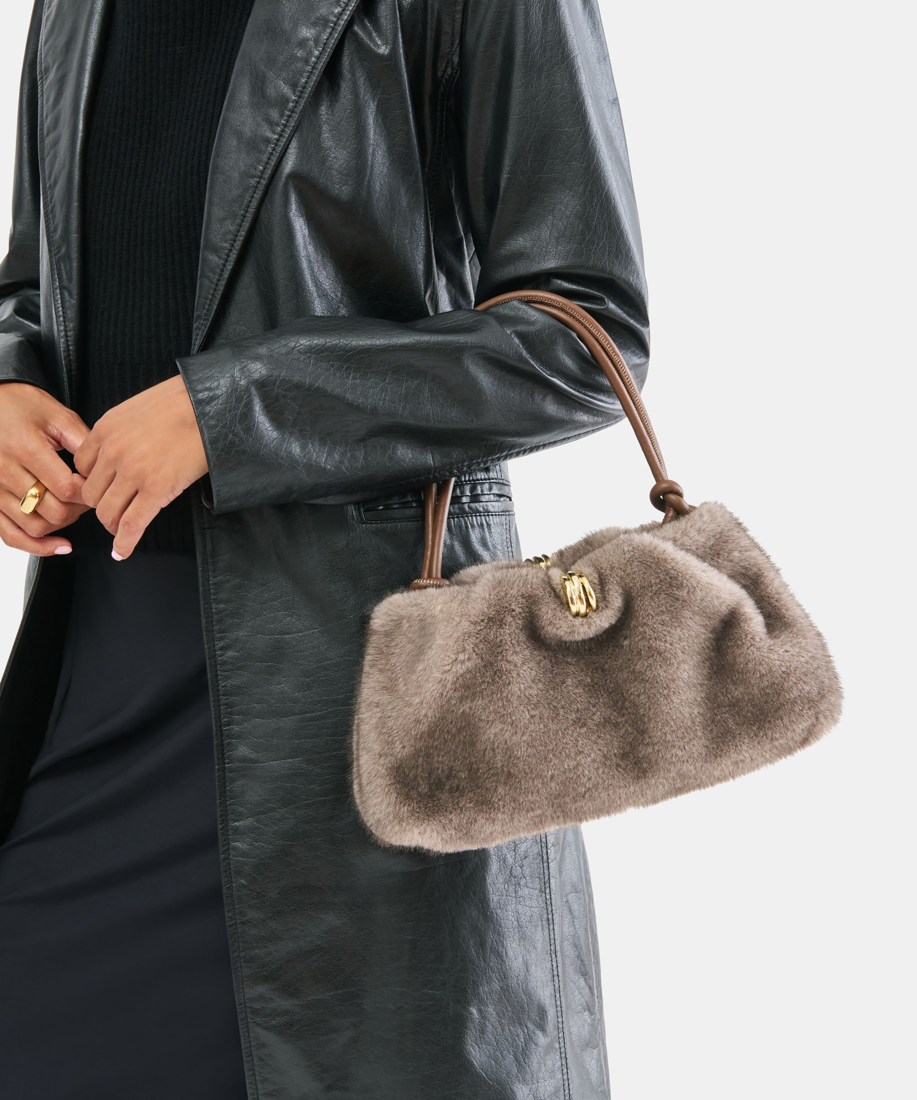 RAVEL Grey Faux Fur Adjustable Shoulder Bag | Dolce Vita