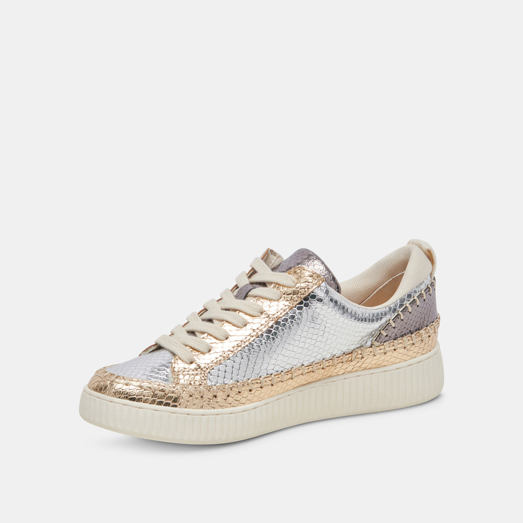 NICONA SNEAKERS SILVER GOLD EMBOSSED LEATHER - image 4