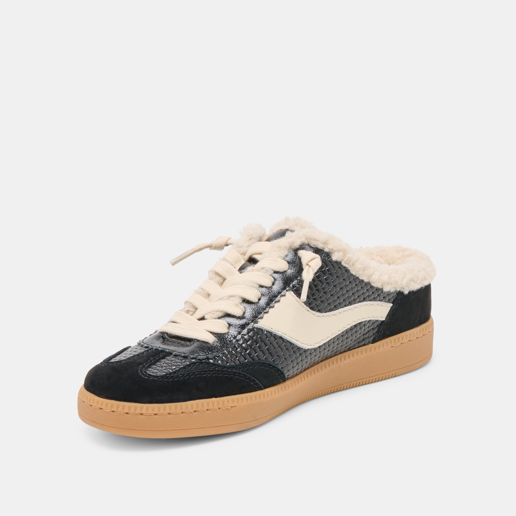 NOTICE SLIDE PLUSH SNEAKERS BLACK WOVEN LEATHER