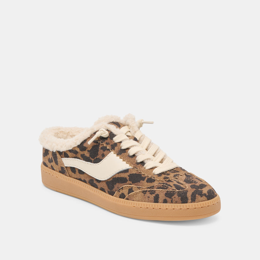 NOTICE SLIDE PLUSH SNEAKERS BROWN LEOPARD PRINTED SUEDE