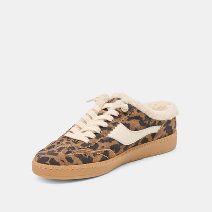 NOTICE SLIDE PLUSH SNEAKERS BROWN LEOPARD PRINTED SUEDE