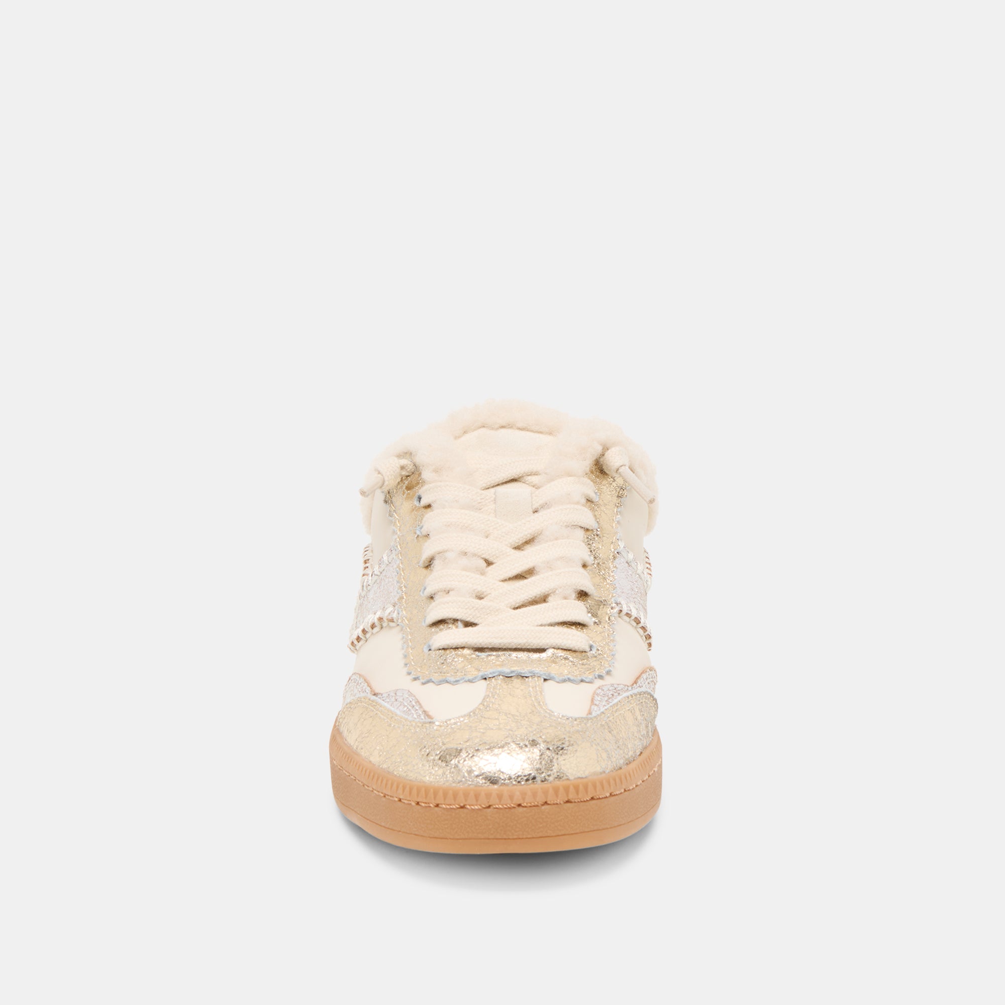 NOTICE SLIDE PLUSH SILVER GOLD CRACKLED LEATHER