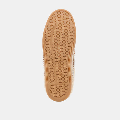 NOTICE SLIDE PLUSH SILVER GOLD CRACKLED LEATHER