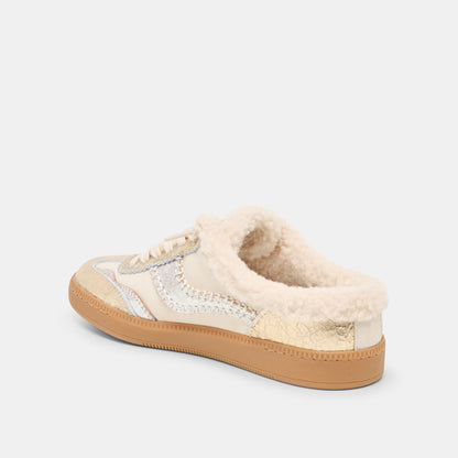 NOTICE SLIDE PLUSH SILVER GOLD CRACKLED LEATHER