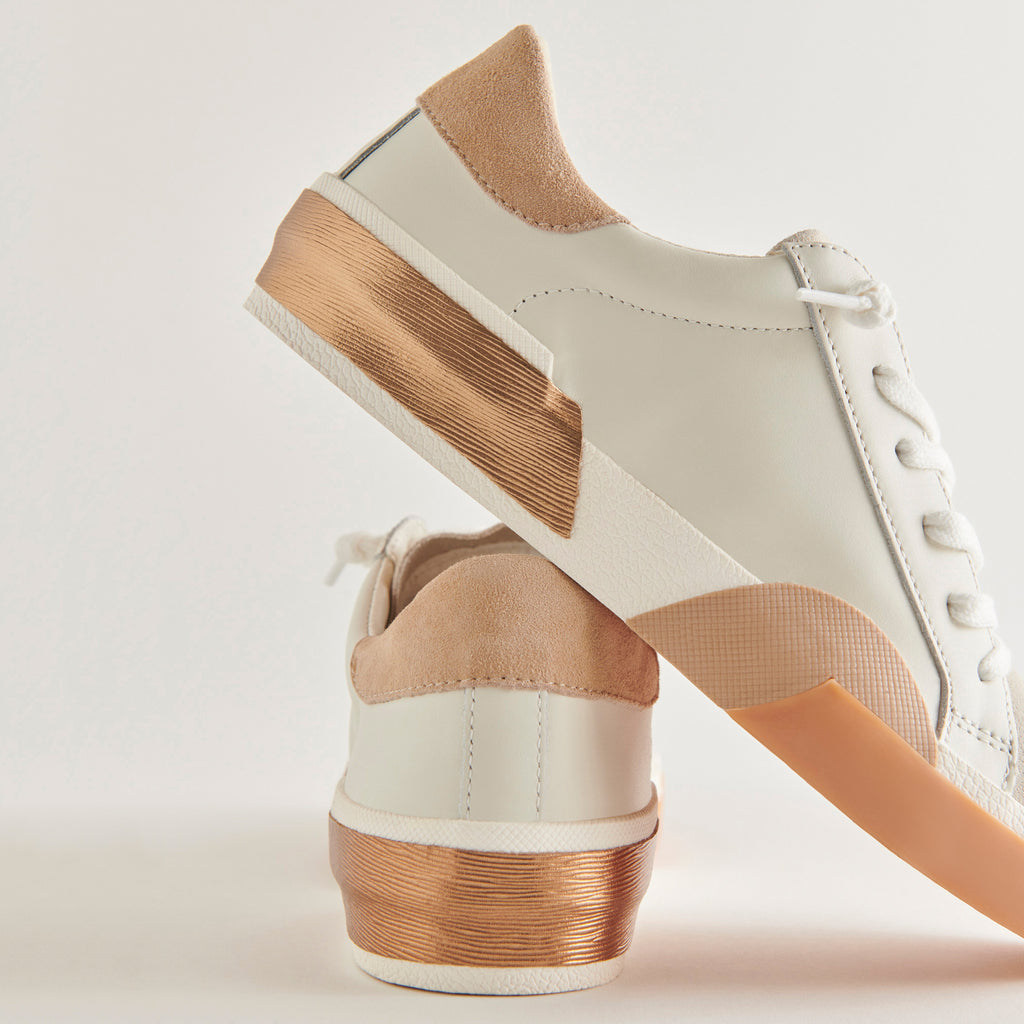 ZINA WIDE SNEAKERS WHITE TAN LEATHER - image 6