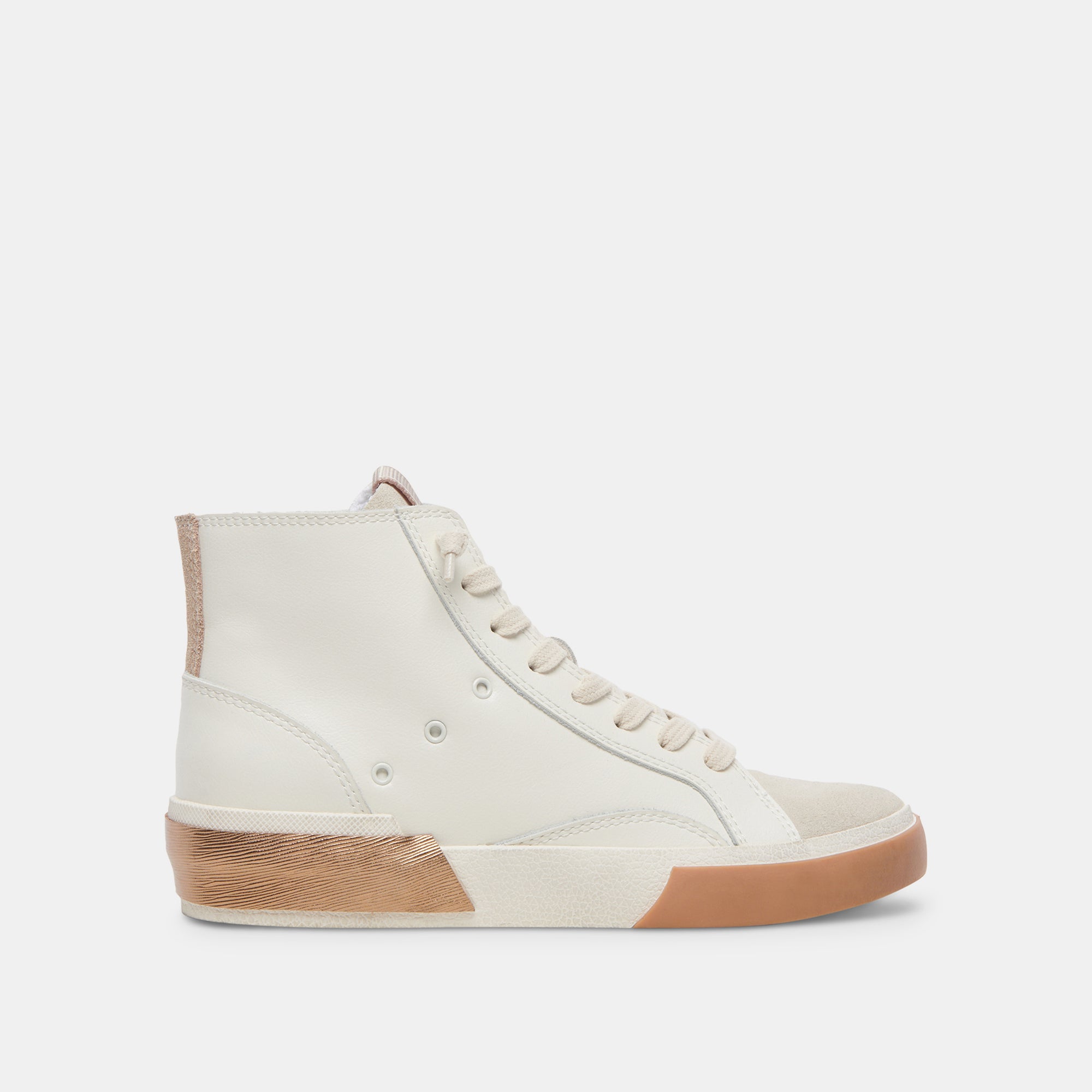Zohara Sneakers White Tan Leather | Women's High-Top Sneakers – Dolce Vita