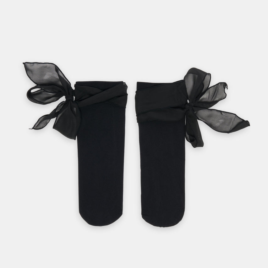 TIE BOW ANKLET SOCKS BLACK
