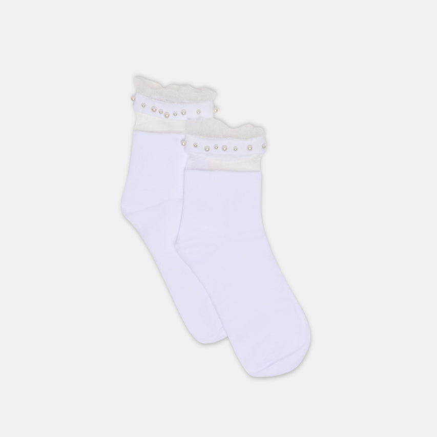 Sheer Ruffle White Pearl Anklet Socks | Dolce Vita