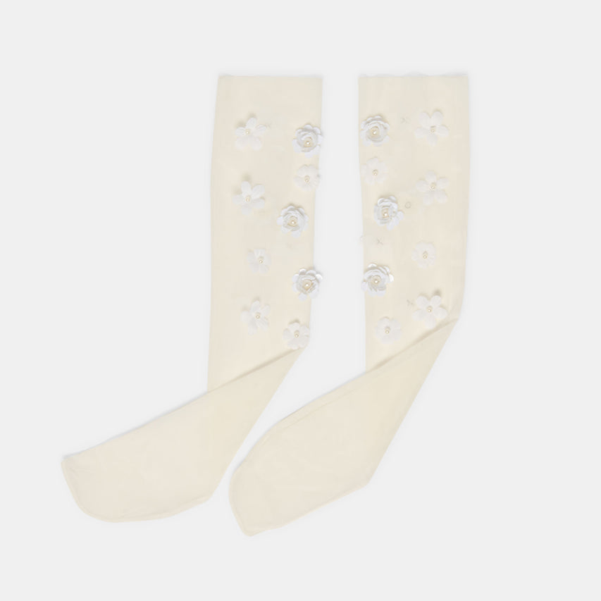 FLORAL CHIFFON SLOUCH SOCKS WHITE