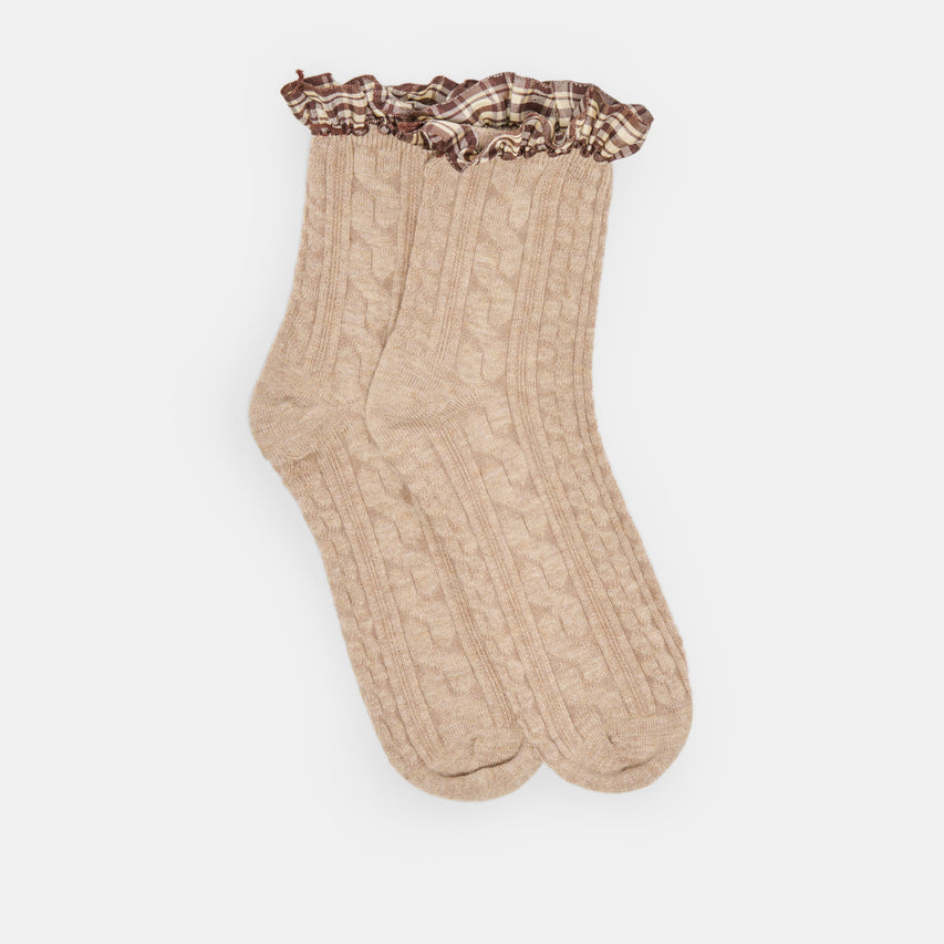 Plaid Ruffle Taupe Crew Socks | Dolce Vita